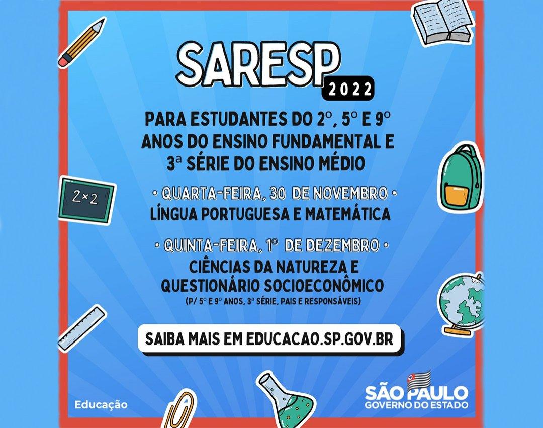 Alunos participam do SARESP 2022 nos dias 30 de novembro e 1º de dezembro