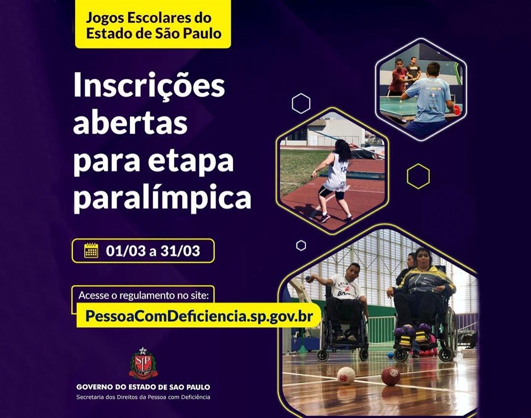 Estudantes podem se inscrever para etapa paralímpica dos Jogos Escolares 2023