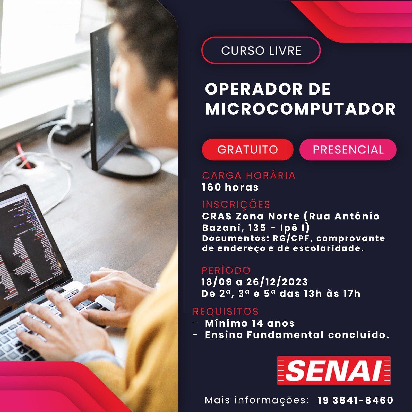 Cras Norte está com inscrições abertas para três cursos gratuitos em parceria com o Senai
