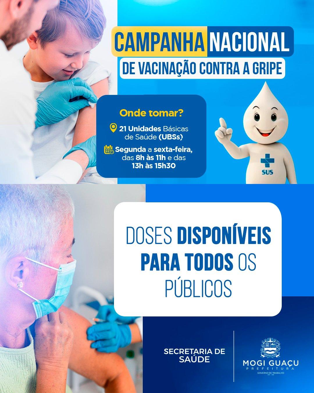 Vacina contra gripe: Mogi Guaçu chega a 15.975 doses aplicadas em seis semanas