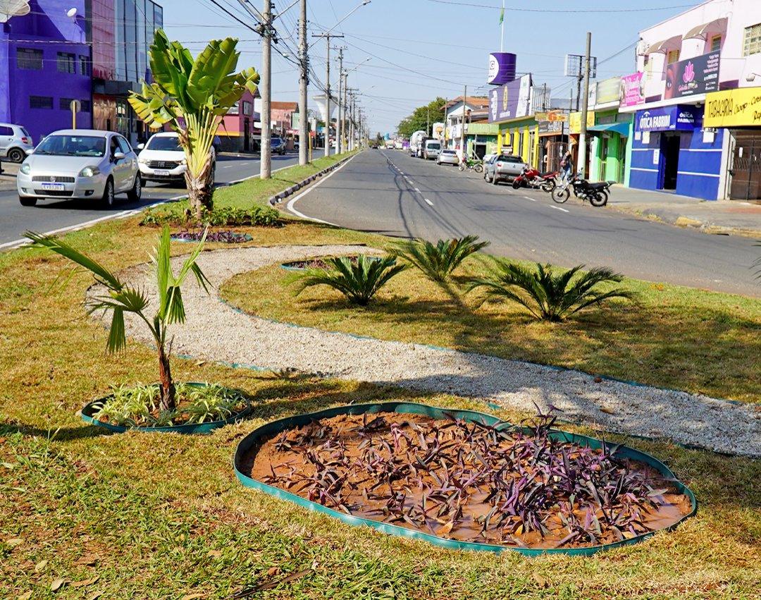 Rotatória na Avenida Bandeirantes recebe novo paisagismo